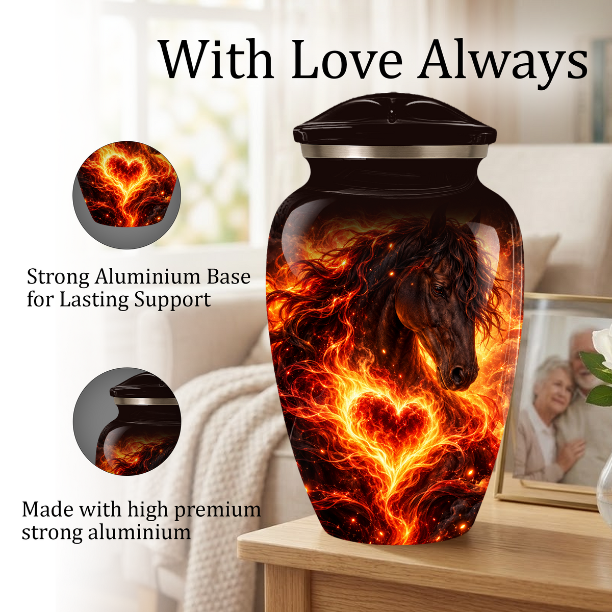Personalized Horse Cremation Urn for Ashes, Fiery Horse Memorial Urn, Custom Equine Urn