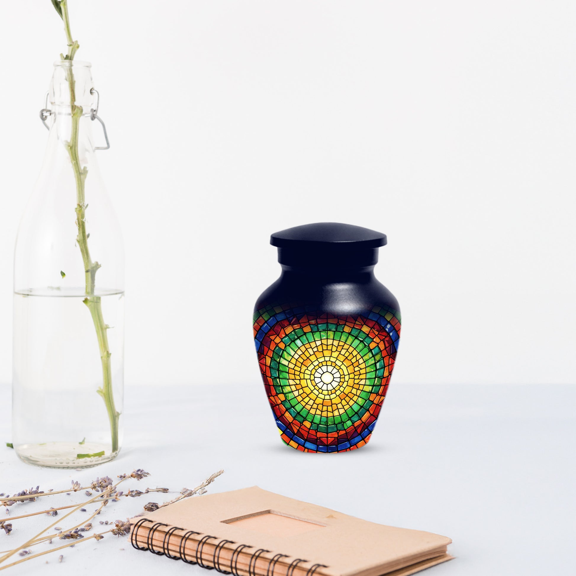 Stained Glass Memorial Urn for Ashes – Custom Rainbow Mosaic Cremation Urn for Mom& Dad - Women & Men,