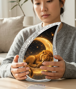 Sleeping Lion Moon Urn for Adult Ashes | Peaceful Adult Cremation Urn Memorial