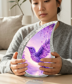Hummingbird Urn for Human Ashes | Purple Floral Adult Cremation Urn | Beautiful Hummingbird Memorial Urn for Adult Ashes