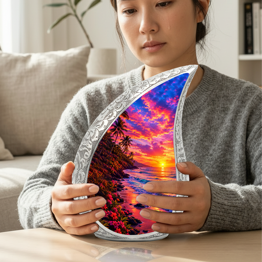 Beach Sunset Cremation Urn for Human Ashes – Ocean Wave Adult Memorial Urn, Beach Keepsake Urn for Mom, Women & Loved Ones