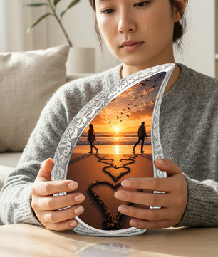 Beach Sunset Cremation Urn for Human Ashes | Heart-Shaped Ocean Memorial Urn & Beach Themed Keepsake Urn
