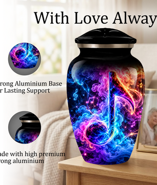 Musical Note Cremation Urn for Adult Ashes, Colorful Galaxy Music Memorial Urn, Adult Cremation Urn with Glowing Neon Treble Clef Artwork