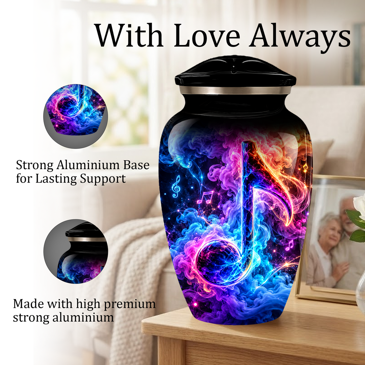 Musical Note Cremation Urn for Adult Ashes, Colorful Galaxy Music Memorial Urn, Adult Cremation Urn with Glowing Neon Treble Clef Artwork
