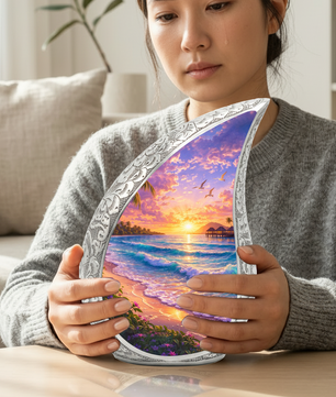 Personalized Beach Cremation Urn – Custom Ocean Sunset Memorial Urn for Ashes, Tropical Beach Teardrop Aluminum Adult Urn, 10 Inch |