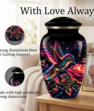 Hummingbird and Rose Cremation Urn for Adult Ashes – Personalized Aluminum Memorial Urn