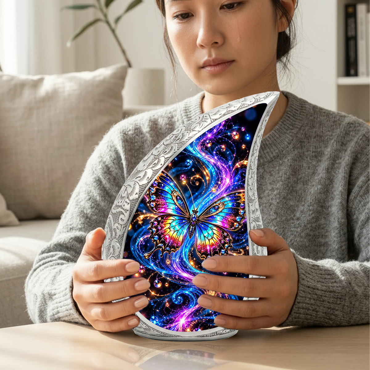 Colorful Butterfly Cremation Urn for Ashes, Rainbow Butterfly Memorial Urn