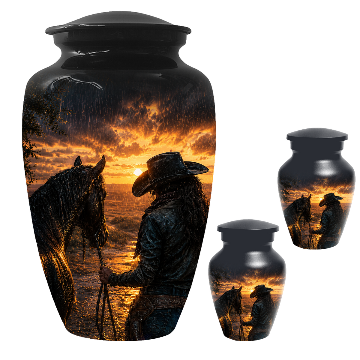 Cowgirl Cremation Urn for Mom - Western Horse Memorial Keepsake Urns | Sunset Equestrian Tribute