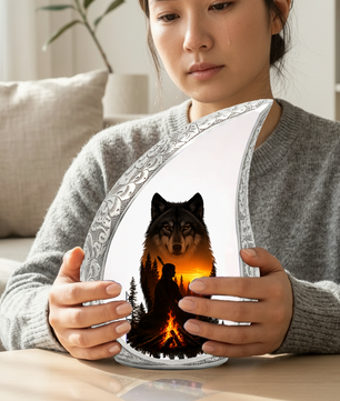 Wolf Memorial Adult Cremation Urn for Dad-Native Spirit Funeral Urn for Adult Ashes