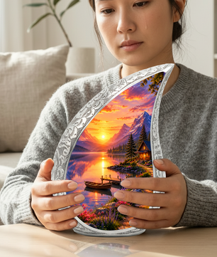 Sunset Lake Cremation Urn for Adult Ashes, Mountain Landscape Memorial Urn