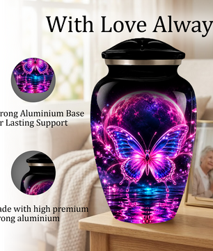 Personalized Butterfly Cremation Urn for Ashes, Pink Purple Galaxy Butterfly Adult Urn, Custom Memorial Urn