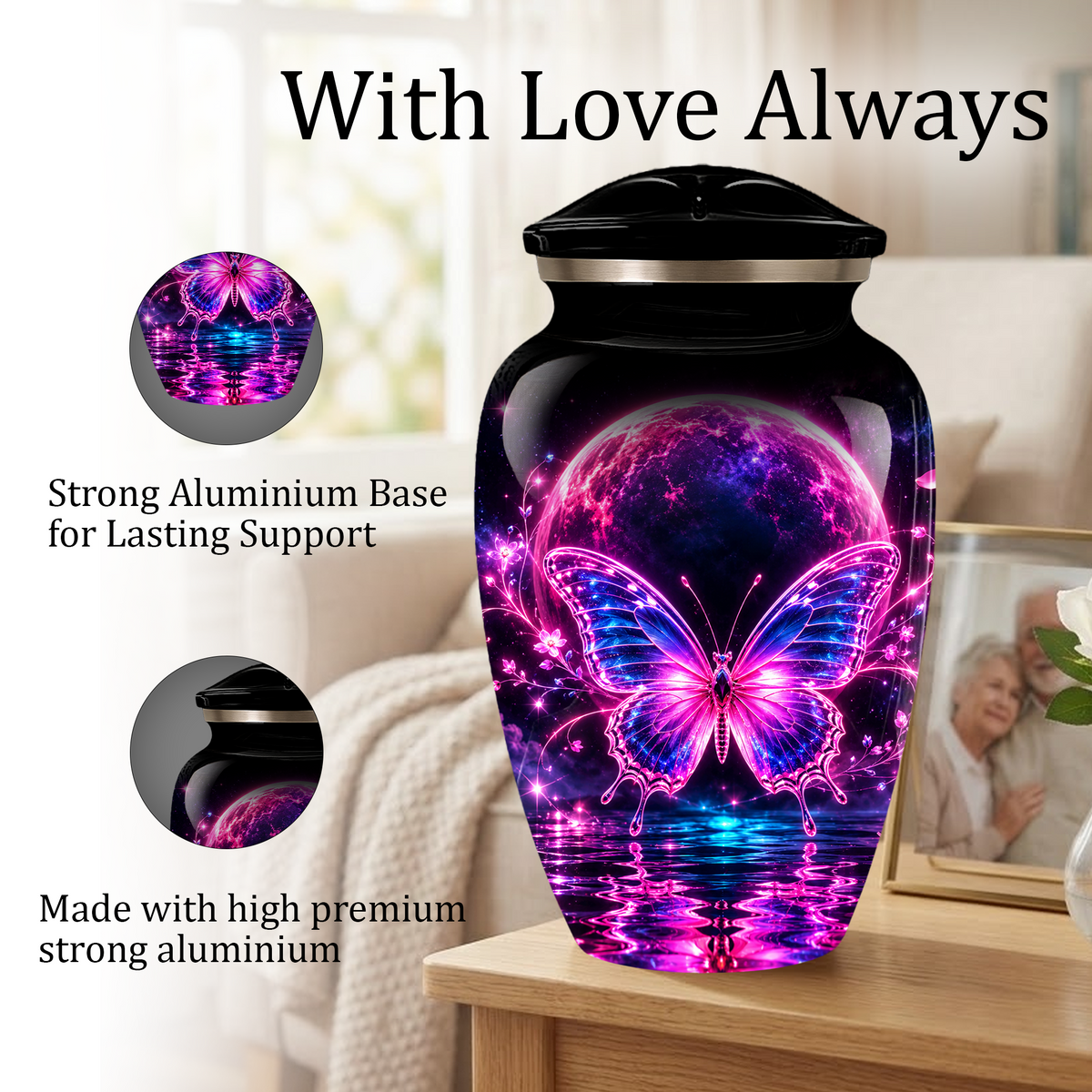 Personalized Butterfly Cremation Urn for Ashes, Pink Purple Galaxy Butterfly Adult Urn, Custom Memorial Urn