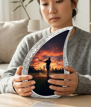 Baseball Player Memorial Urn | Personalized Cremation Urn for Dad | Sunset Baseball Memorial for Ashes