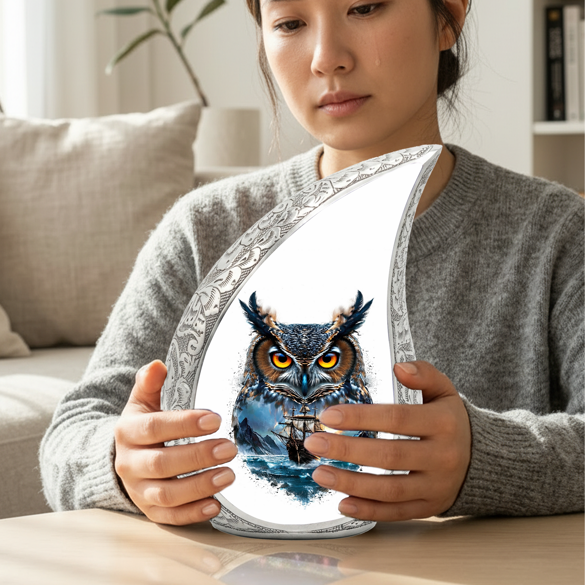 Owl Cremation Urn for Dad – Personalized Adult Cremation Urn for Ashes | Nautical Memorial Urn for Father