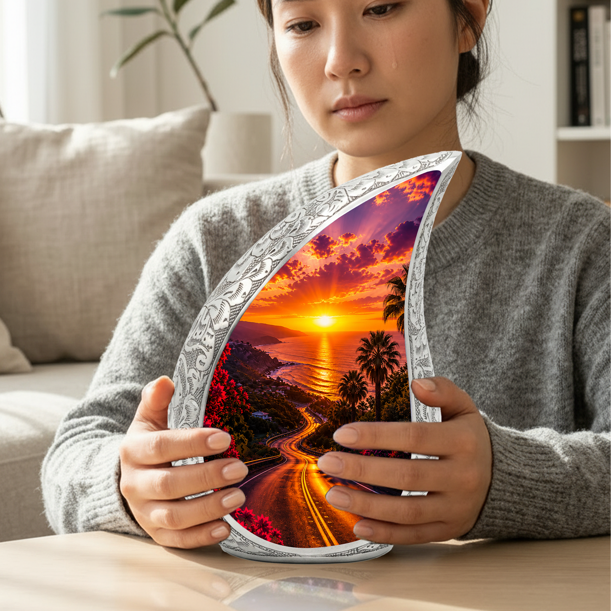 Beach Sunset Urn for Human Ashes | Ocean Coastal Adult Cremation Urn