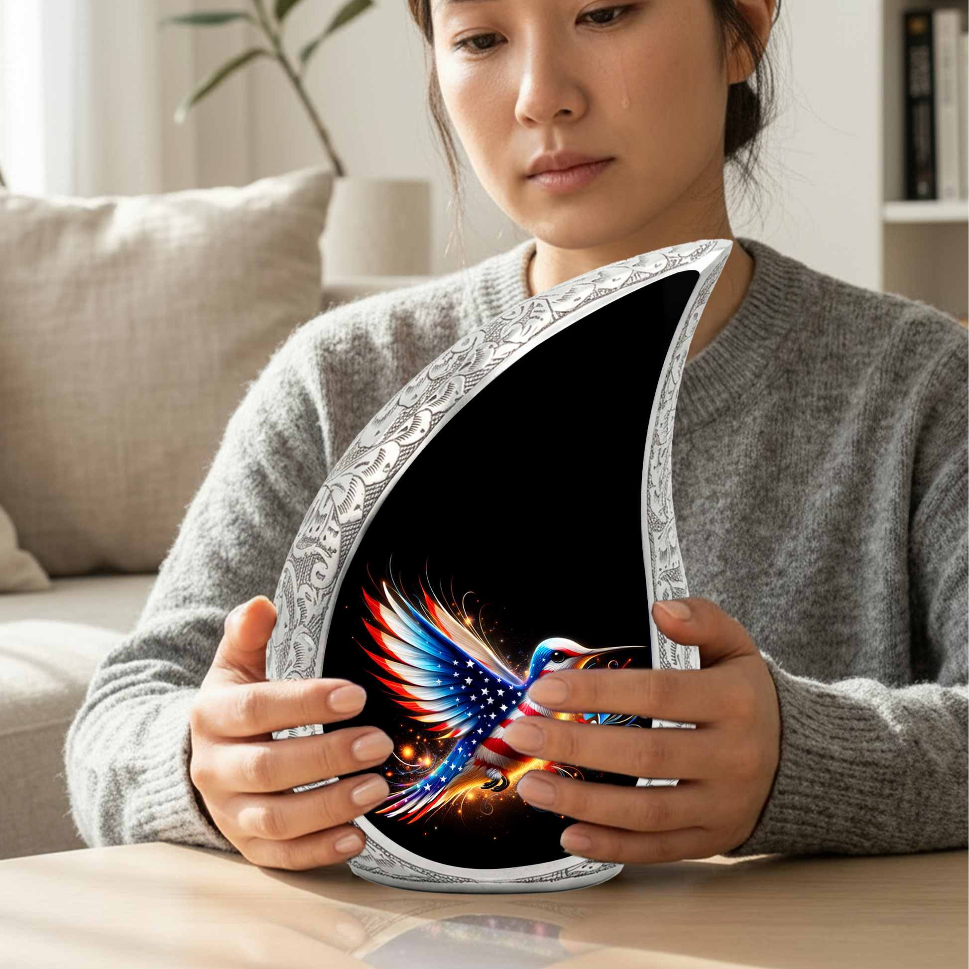 Patriotic Hummingbird Urn for Mom | Adult Cremation Urn for Ashes