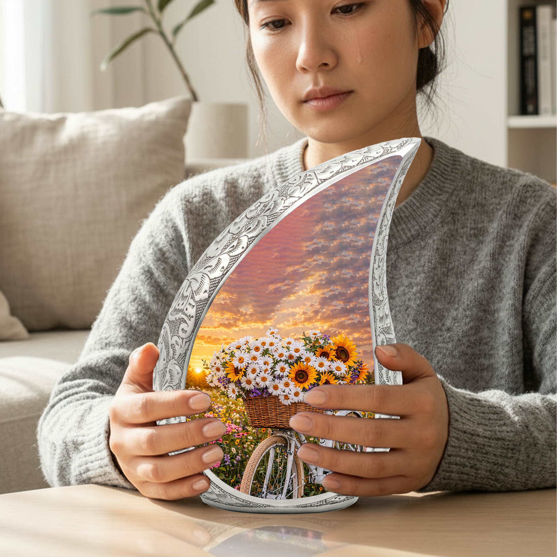 Sunflower Bicycle Adult Urn for Human Ashes – Premium Sunflower Bicycle Cremation Urn