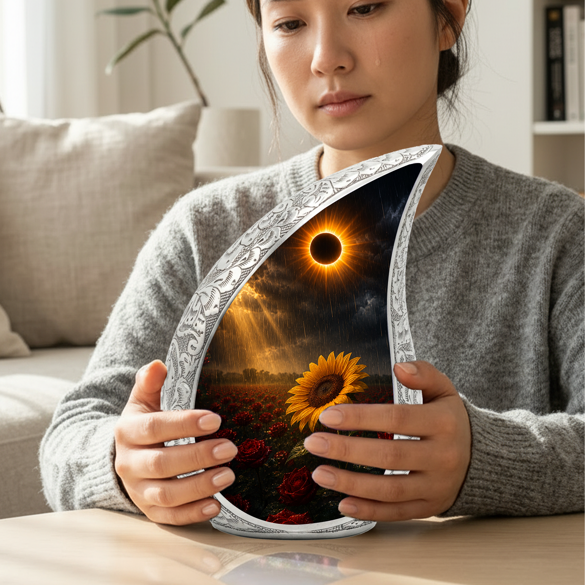 Sunflower Cremation Urn for Human Ashes | Sunflower & Rose Urn