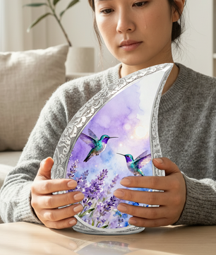 Hummingbird Personalized Cremation Urn for Mom – Teardrop Style Aluminum Memorial Urn, 10 Inch