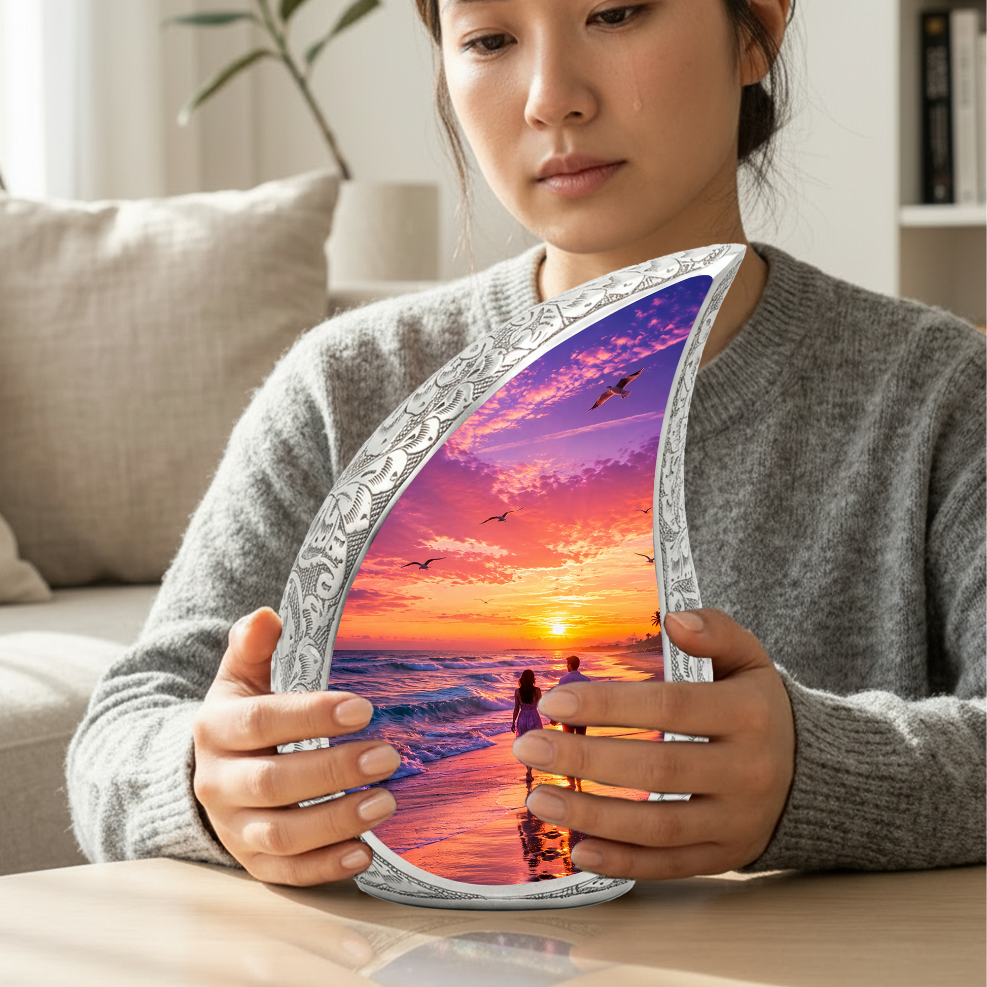 Beach Sunset Urn for Human Ashes | Ocean Sunset Cremation Urn