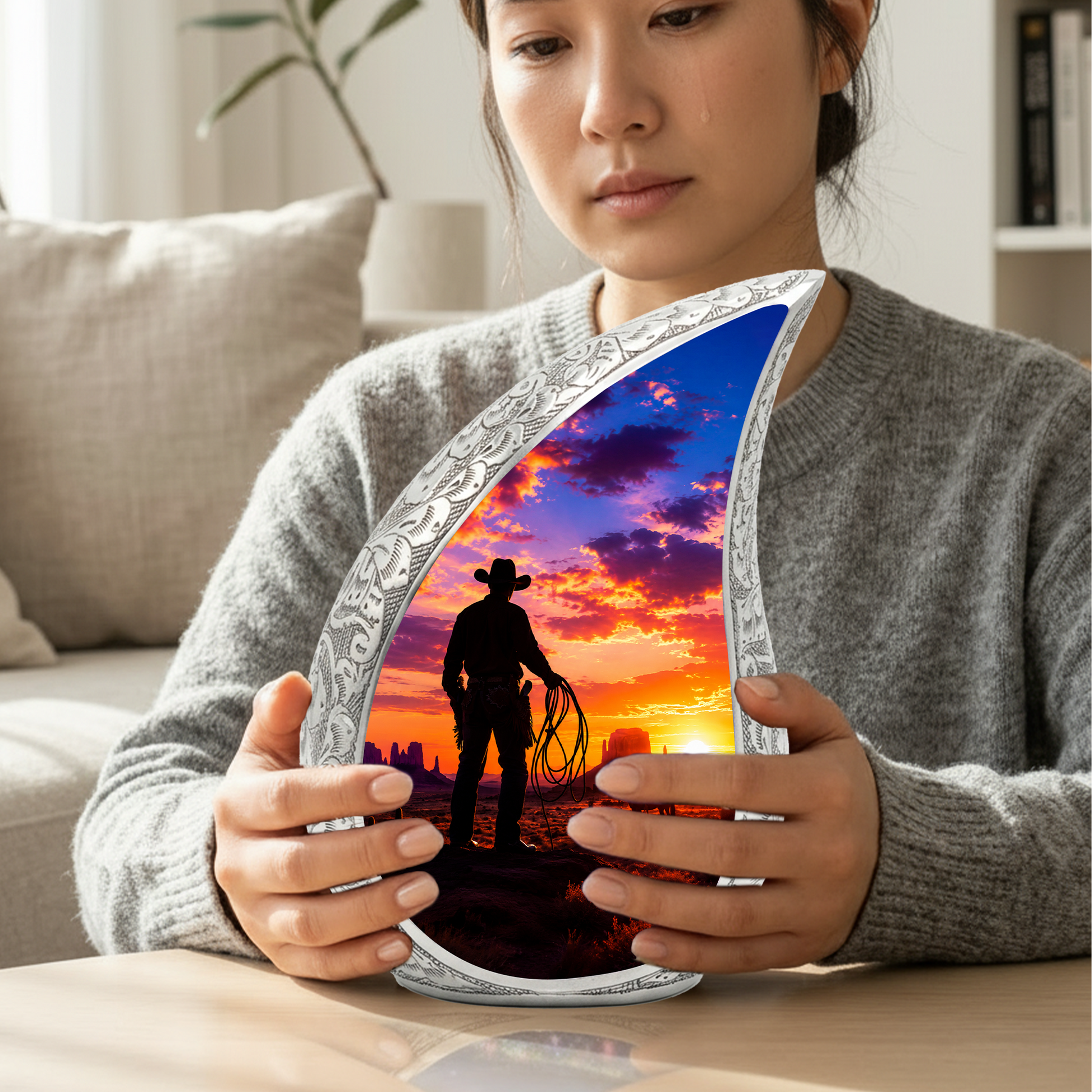 Western Cowboy Memorial Urn for Dad, Adult Cremation Urn for Ashes