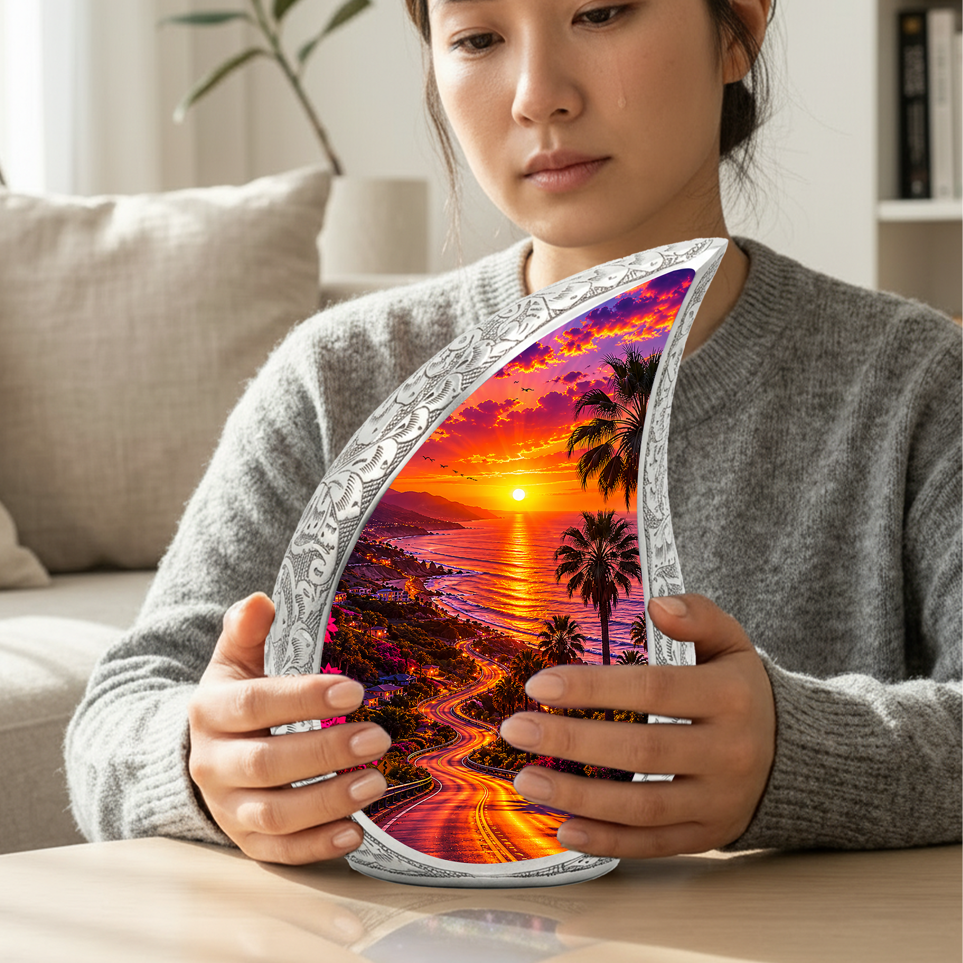 Beach Sunset Urn for Human Ashes | Ocean Beach Themed Adult Cremation Urn