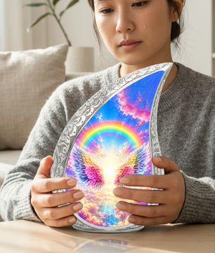 Rainbow Angel Wings Urn for Mom, Personalized Cremation Urn for Ashes
