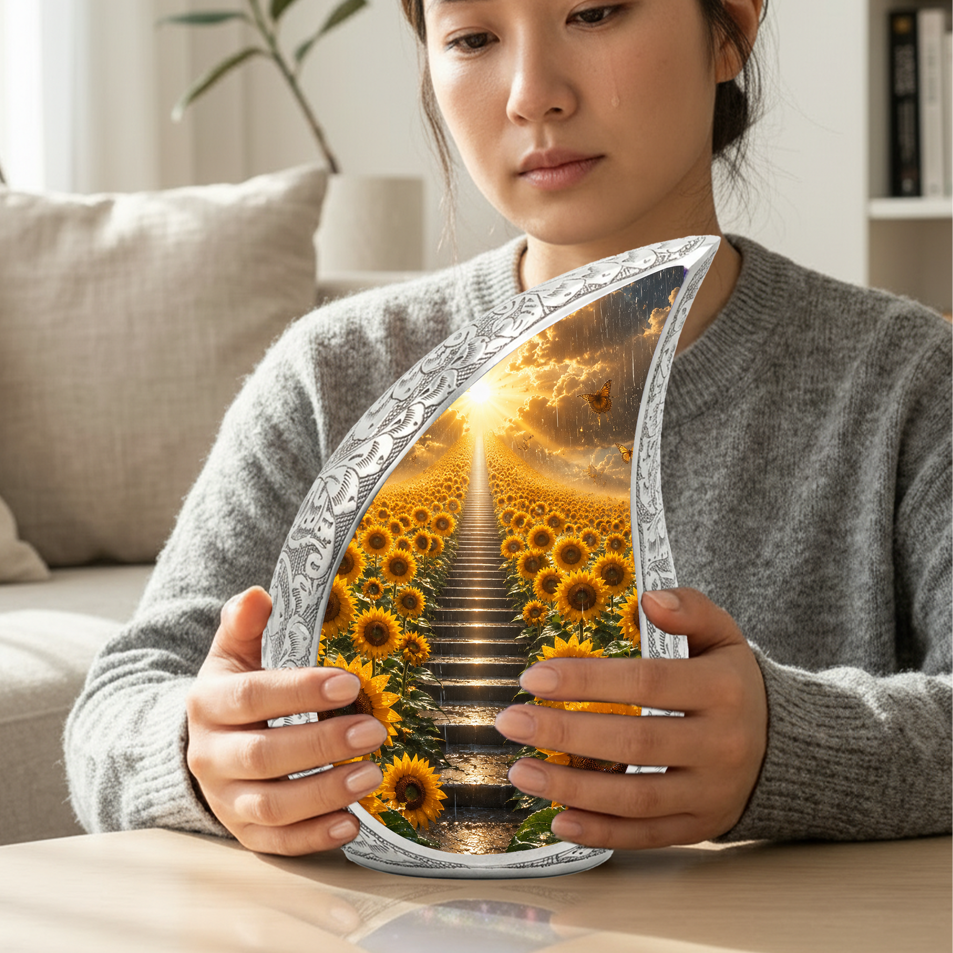Sunflower Sunrise Urn for Human Ashes | Beautiful Floral Cremation Urn for Mom & Women