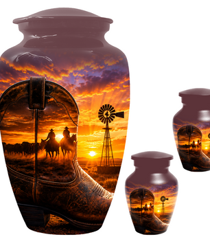 Cowboy Cremation Urn for Dad, Western Boot Memorial keepsake Urns for Ashes