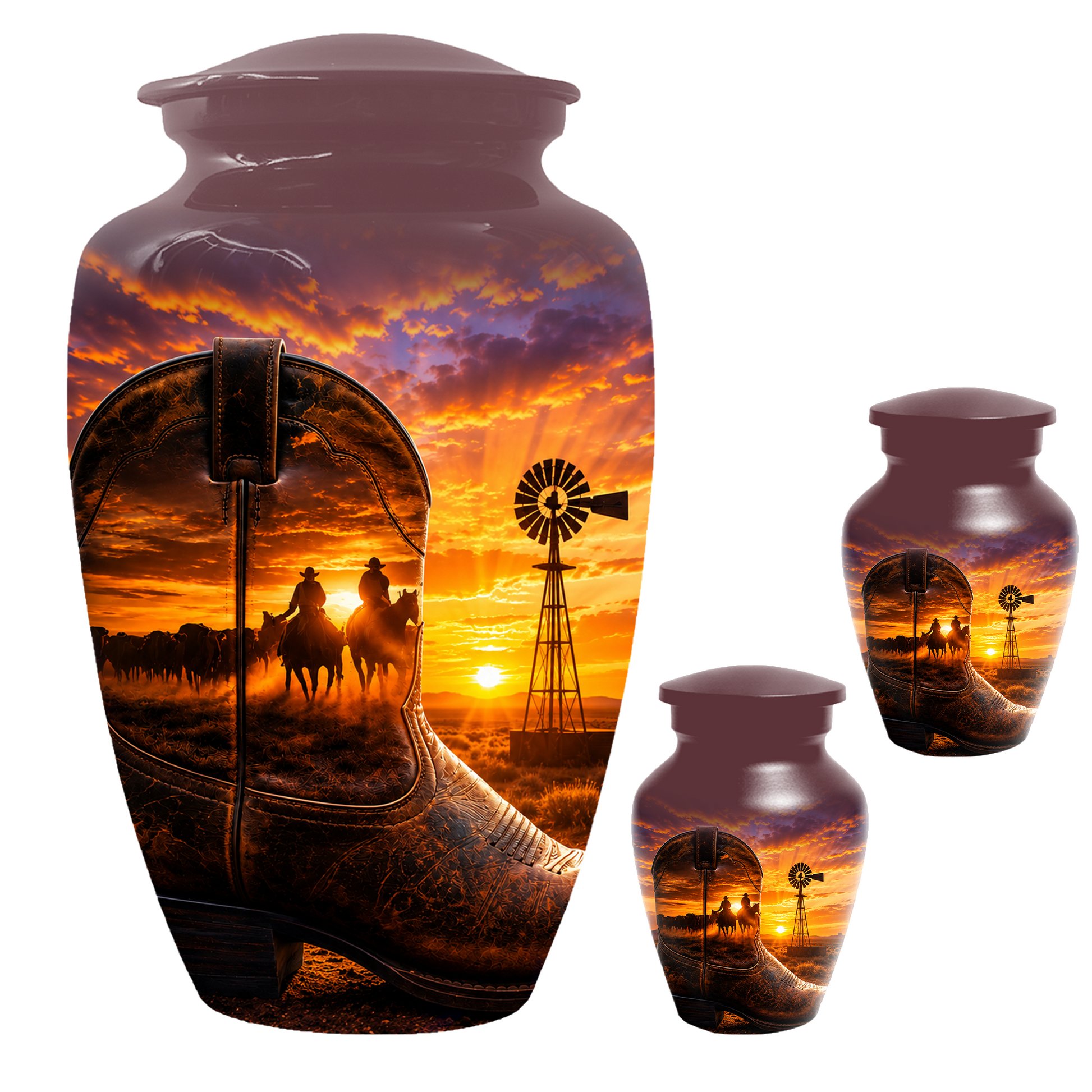 Cowboy Cremation Urn for Dad, Western Boot Memorial keepsake Urns for Ashes
