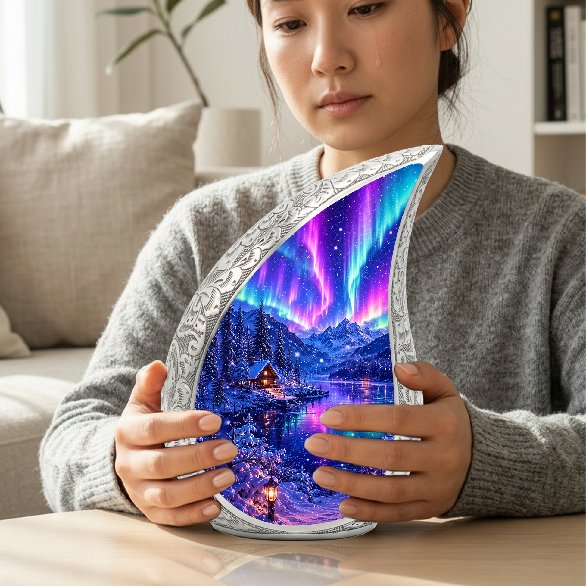 Aurora Borealis Cremation Urn for Mom & Women | Beautiful Keepsake Urn for Mom, Mother, Sister & Daughter