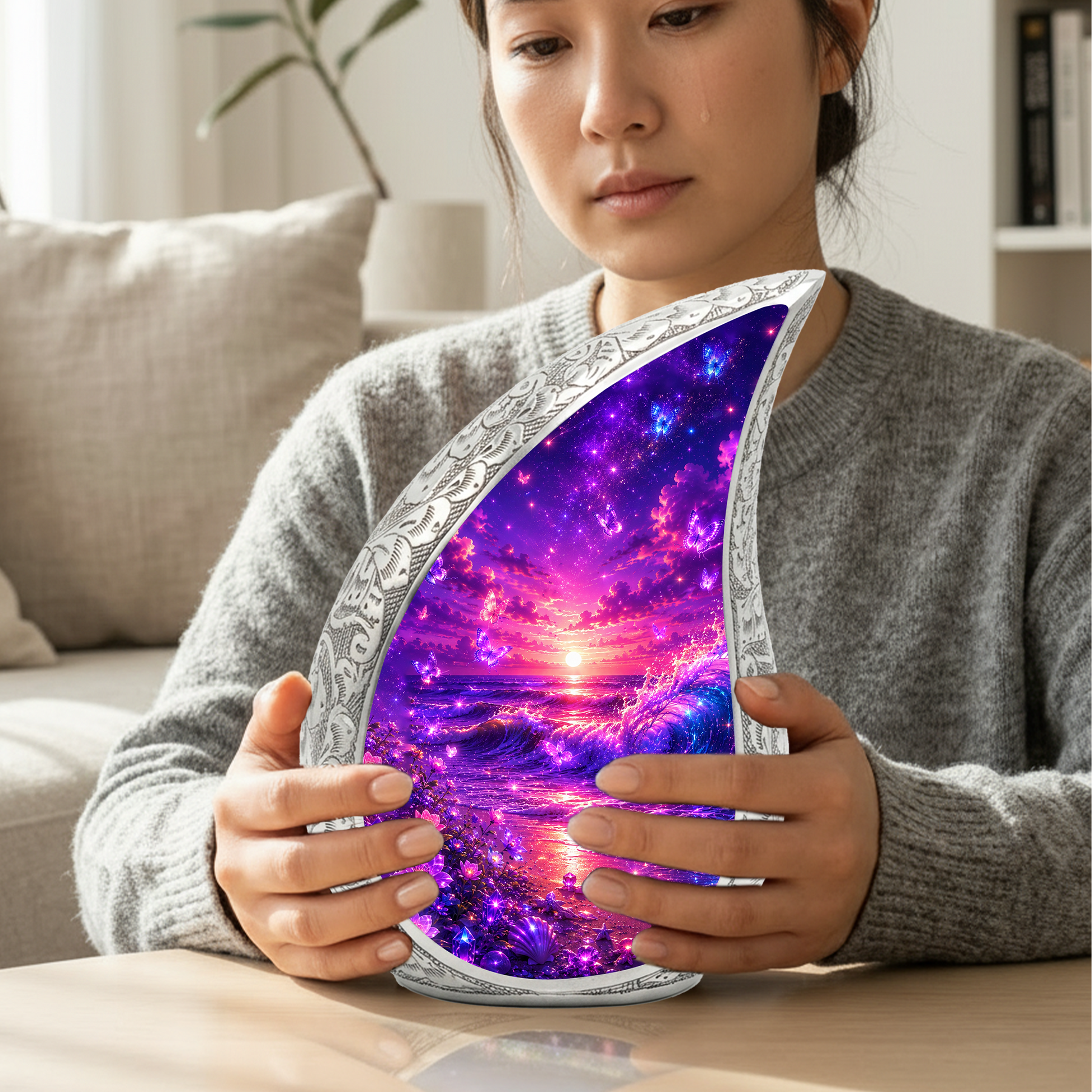 Neon Ocean Butterfly Beach Cremation Urn for Adult Ashes – Beautiful Beach-Themed Urn for Human Ashes