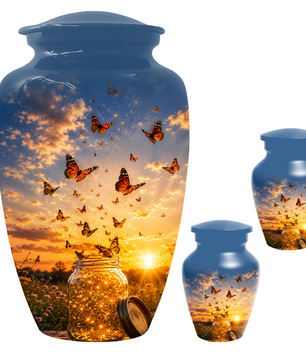 Orange Butterfly Memorial Urn For Mom - Sunset Memorial Keepsake Urn For Ashes