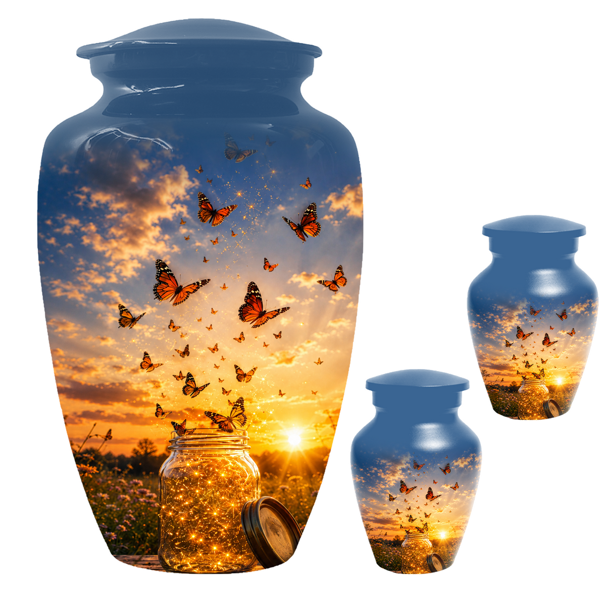 Orange Butterfly Memorial Urn For Mom - Sunset Memorial Keepsake Urn For Ashes