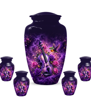 Purple Violin Hummingbird Cremation Urn for Human Ashes, Personalized Memorial Urn for Mom