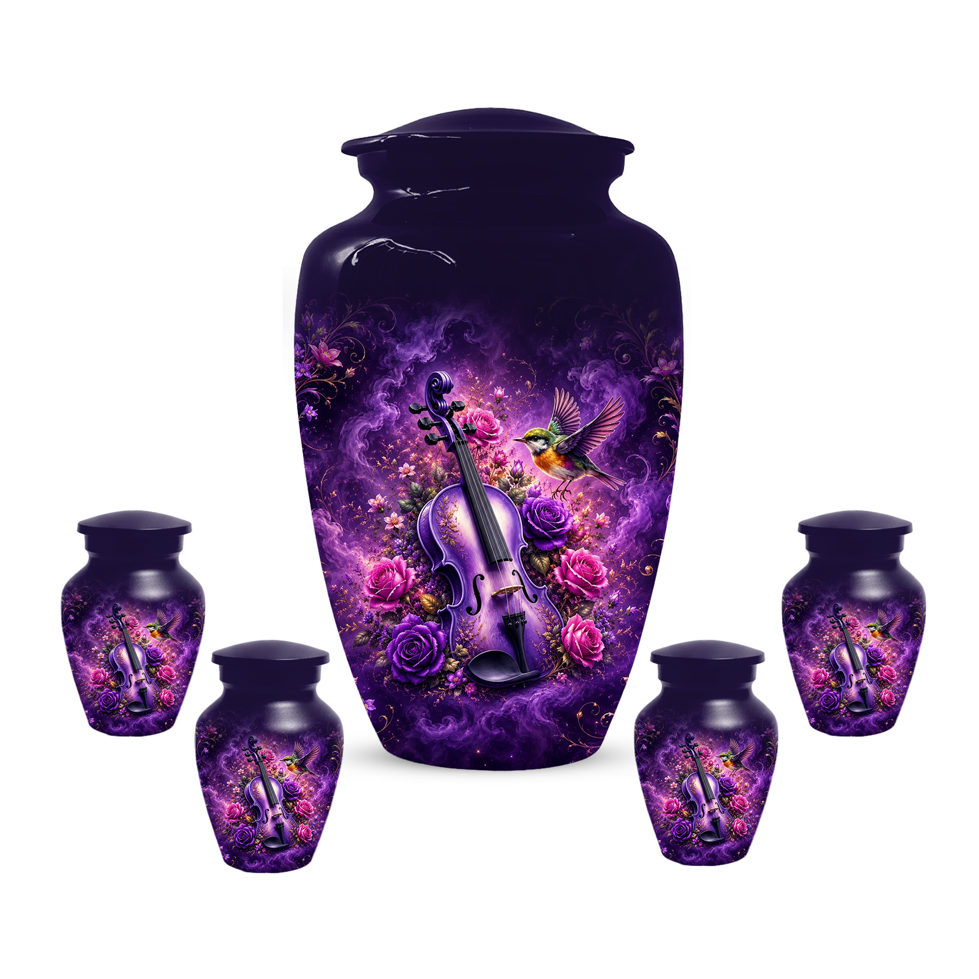 Purple Violin Hummingbird Cremation Urn for Human Ashes, Personalized Memorial Urn for Mom
