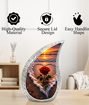 Beach Rose Cremation Urn for Human Ashes | Ocean Sunset Beach Themed Memorial Urn
