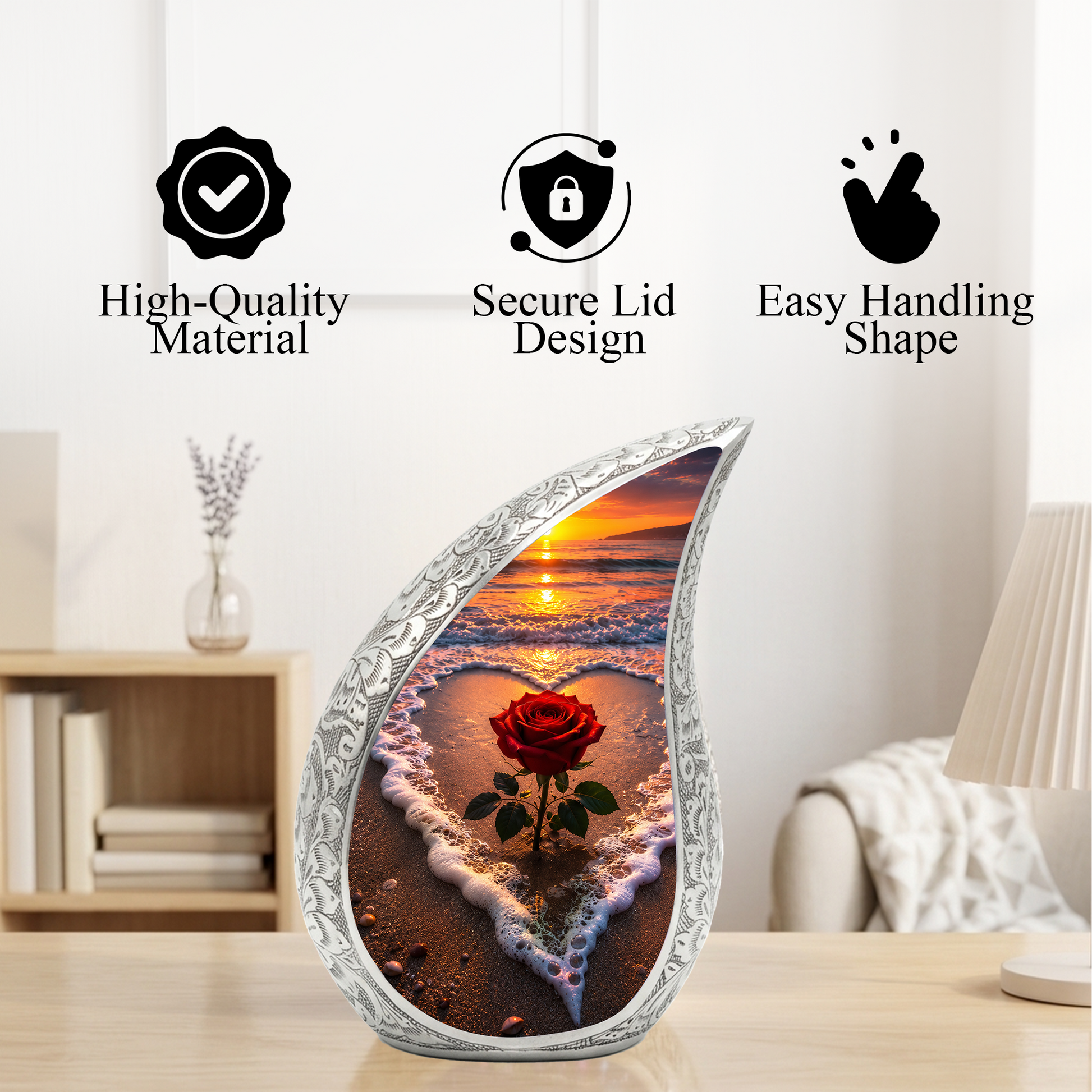 Beach Rose Cremation Urn for Human Ashes | Ocean Sunset Beach Themed Memorial Urn