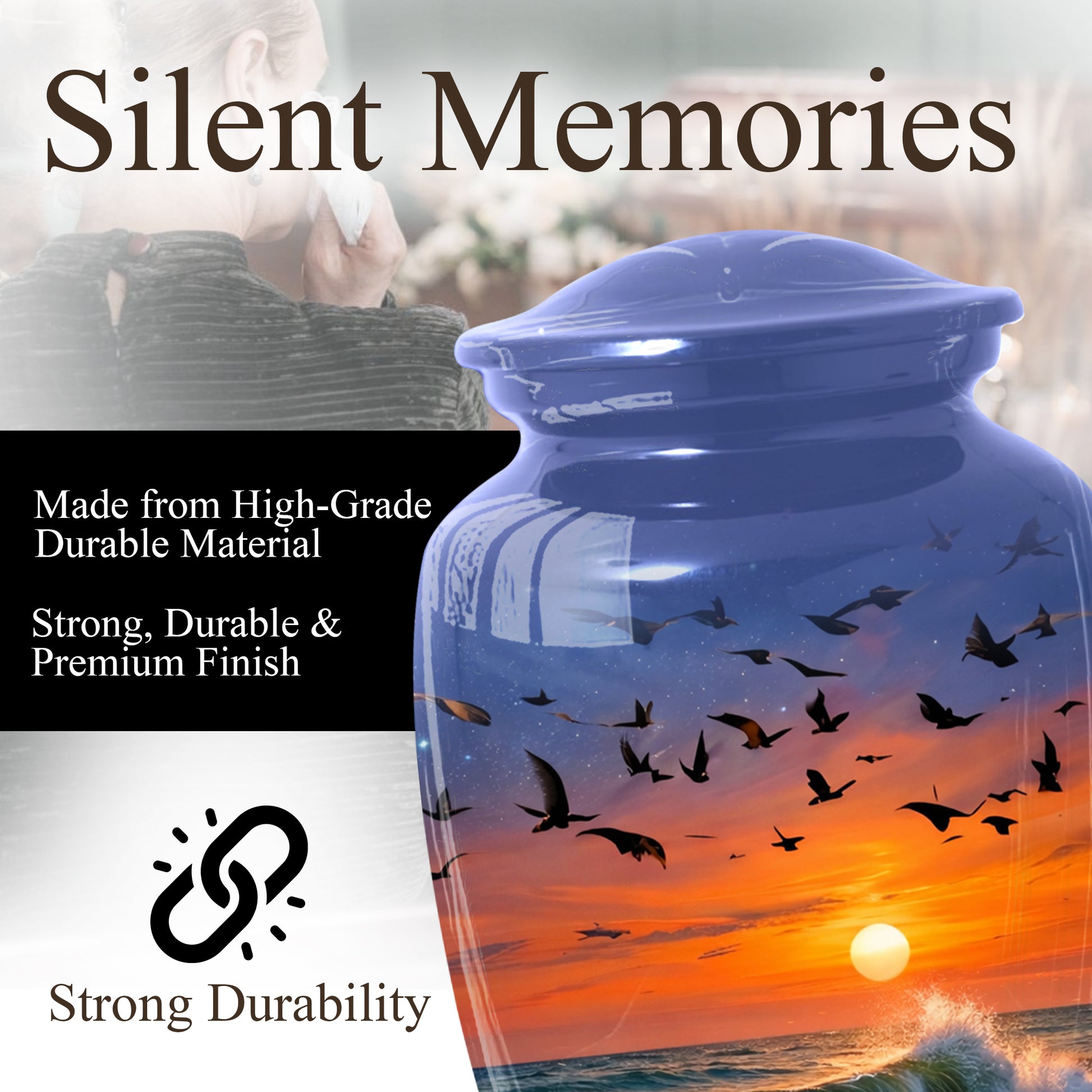 Ocean Sunset Urn for Mom | Beach Cremation Large Urn for Mother  | Coastal Funeral Urn for Human Ashes