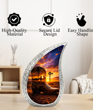Western Cowboy Boot Memorial Urn for Dad | Adult Cremation Urn for Ashes