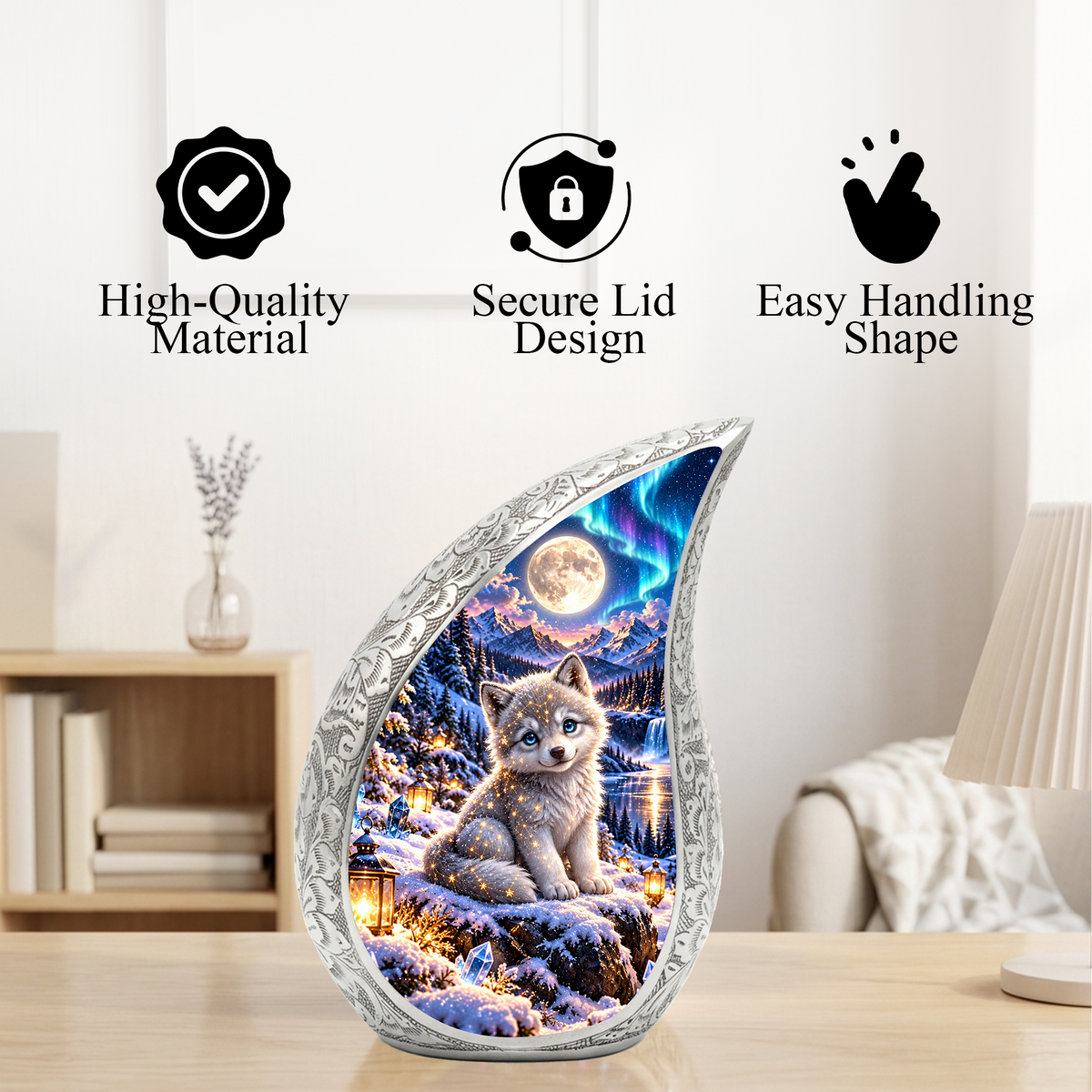 Wolf Urn for Ashes, Husky Puppy Aluminum Cremation Urn