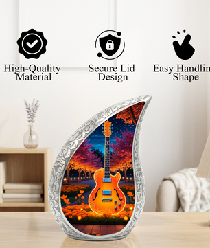 Personalized Guitar Cremation Urn – Custom Music Memorial Urn for Ashes, Teardrop Aluminum Adult Urn, 10 Inch