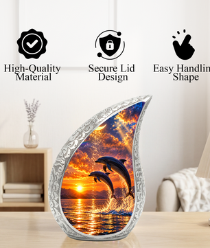 Dolphin Cremation Urn for Mom -  Ocean Sunset Memorial Keepsake Urns