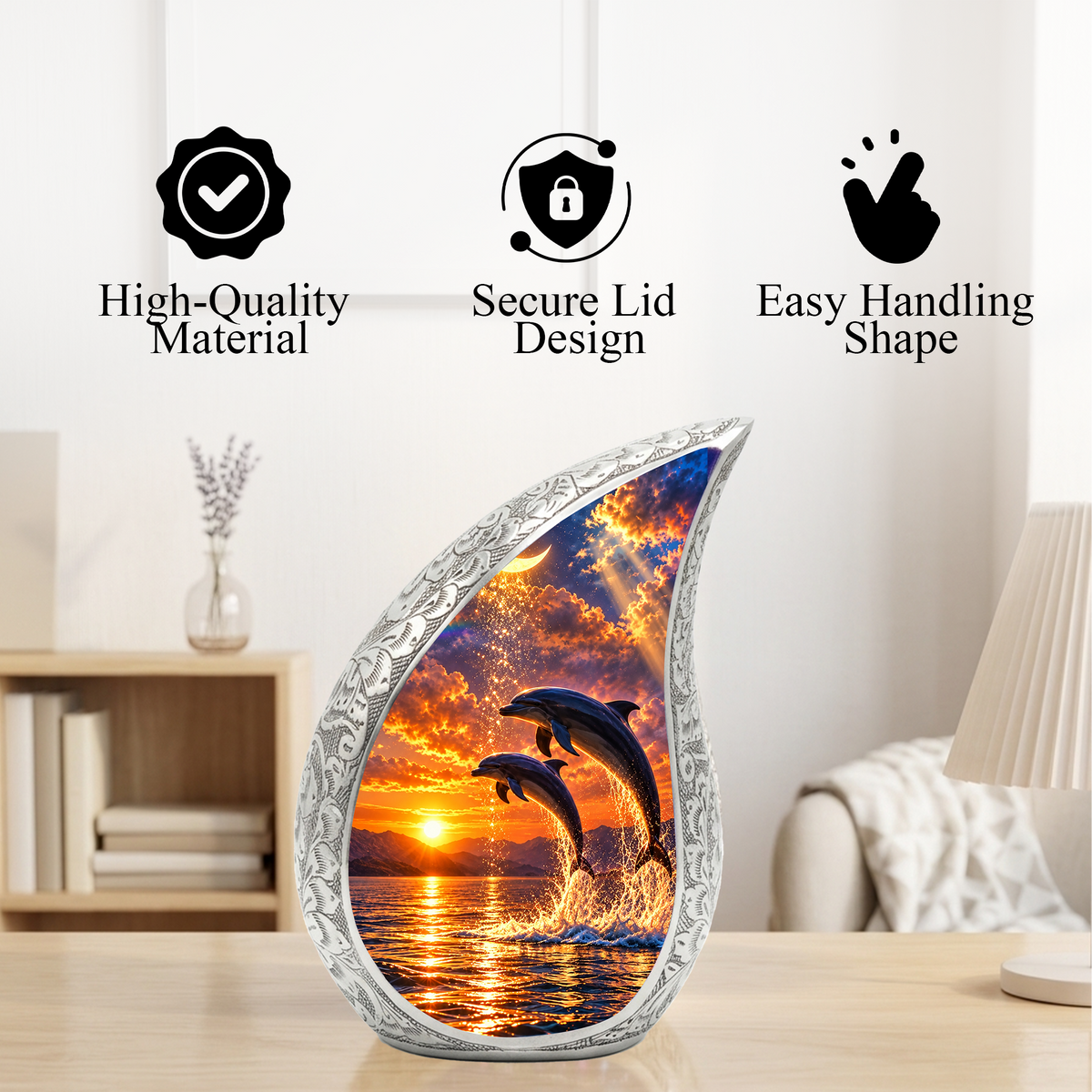 Dolphin Cremation Urn for Mom -  Ocean Sunset Memorial Keepsake Urns