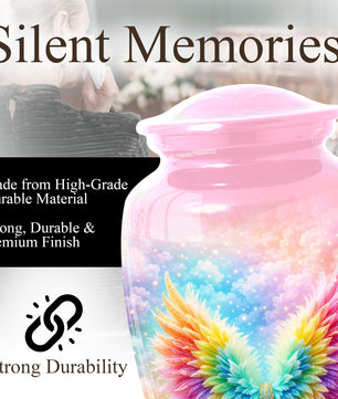 Angel Wings Urn for Mom, Rainbow Memorial Large Urn,Cremation Urn for Mama