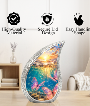 Butterfly Urn for Mom, Ocean Butterfly Cremation Urn,Keepsake Funeral Urn