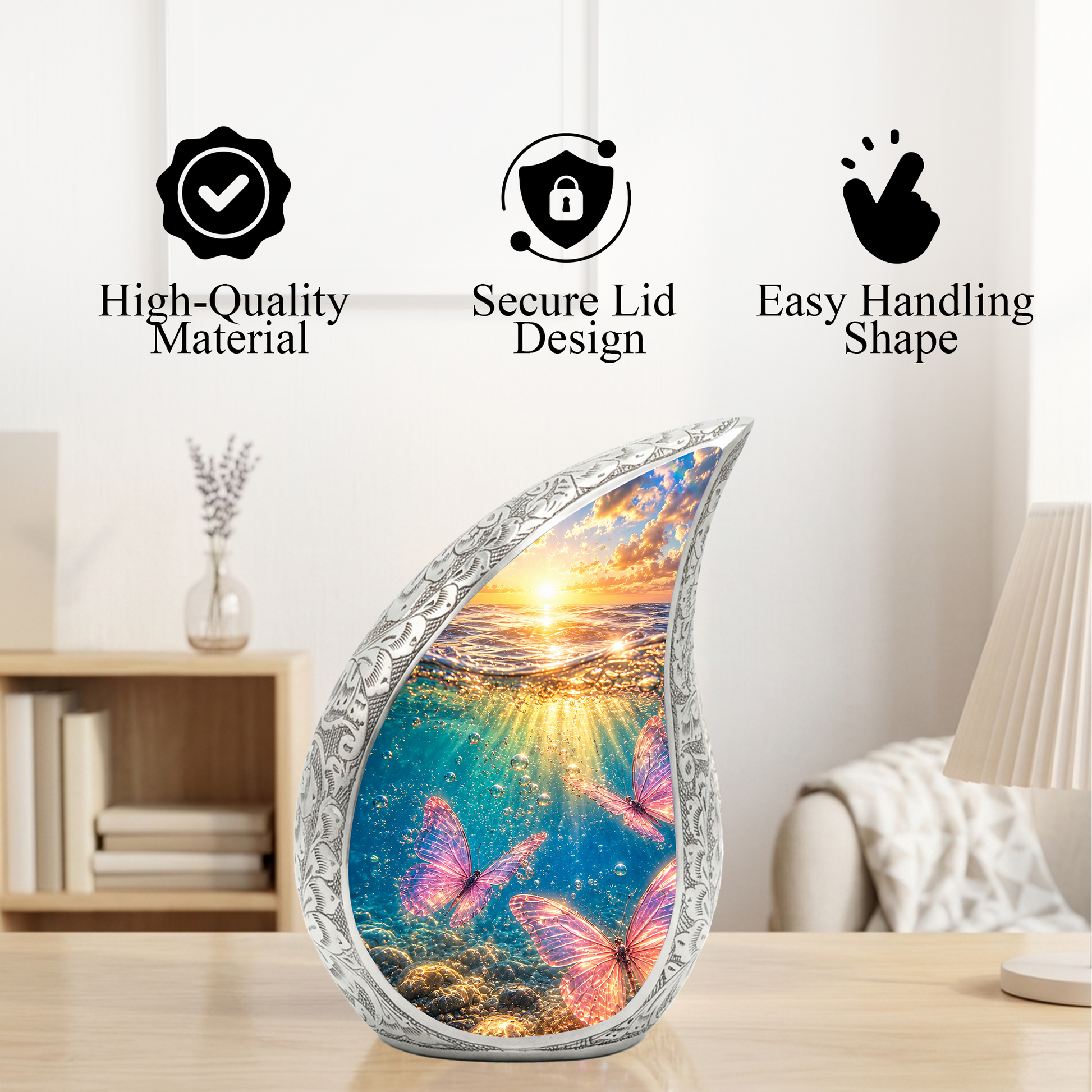 Butterfly Urn for Mom, Ocean Butterfly Cremation Urn,Keepsake Funeral Urn