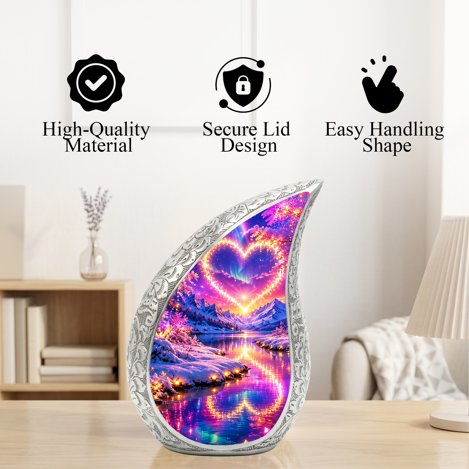 Heart Landscape Urn for Mom – Personalized Cremation Urn for Human Ashes | Beautiful Memorial Urns for Women