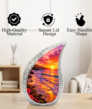 Beach Fishing Urn for Human Ashes – Ocean Sunset Cremation Urn, Adult Urn for Dad, Father & Men