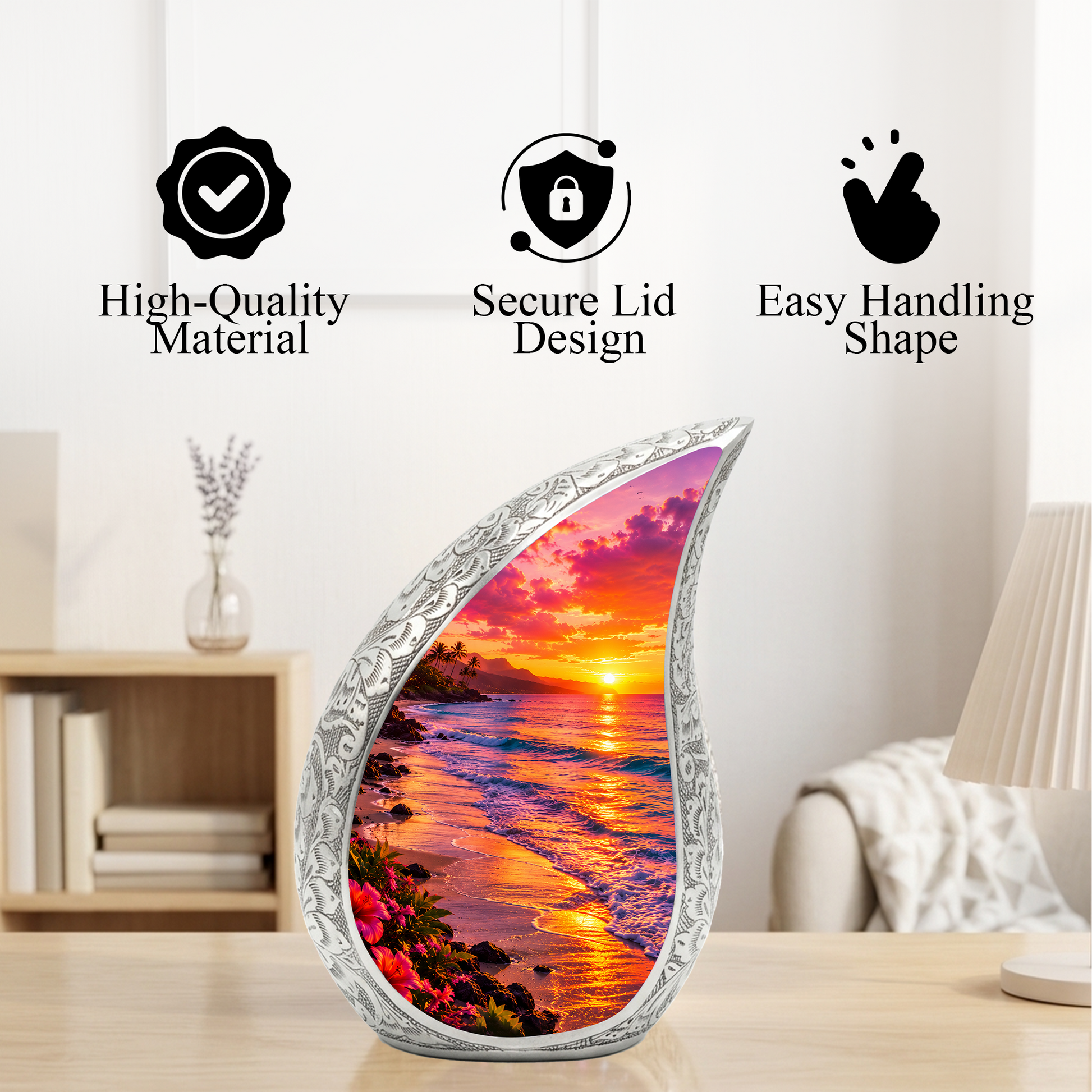 Beach Fishing Urn for Human Ashes – Ocean Sunset Cremation Urn, Adult Urn for Dad, Father & Men